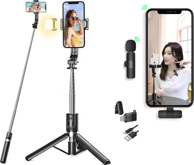 ZmiZc SnapX1s-L (Combo with Wireless Lavalier K8 Mic) Selfie Stick with Tripod Stand, Tripod Kit(SnapX1s L + K8 Mic, Supports Up to 1999 g)
