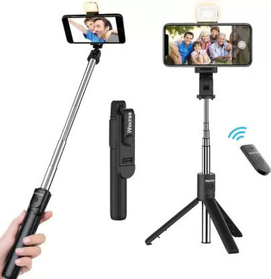 Rangwell Flash Light Tripod with Detachable Remote Bluetooth Selfie Stick Bluetooth Selfie Stick(Black, Remote Included)