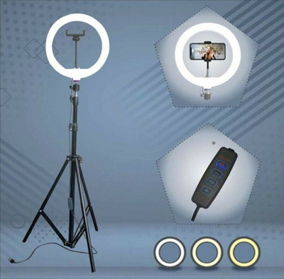 APSOLIGHT 10 inch Professional LED Ring Light with 7 feet Tripod Stand for Mobile Phones Tripod Kit(Black, Supports Up to 1999 g)