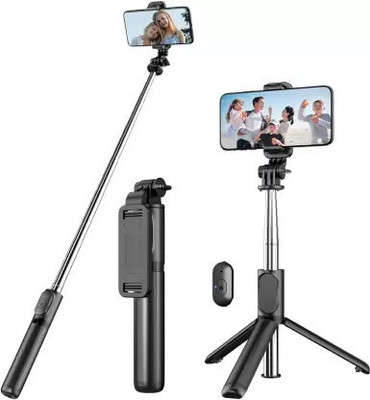 Rangwell Wireless Selfie Stick Stand Remote Flash Light All Smartphones Tripod, Tripod Kit, Monopod Kit Bluetooth Selfie Stick(Black, Remote Included)