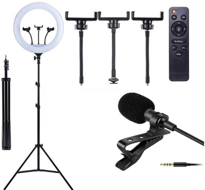 FKU BD-460 Ring Light 46CM & 8 Feet Tripod Stand 55W LED Ring Light,Remote, MIC Tripod Kit(Black, Supports Up to 2500 g)