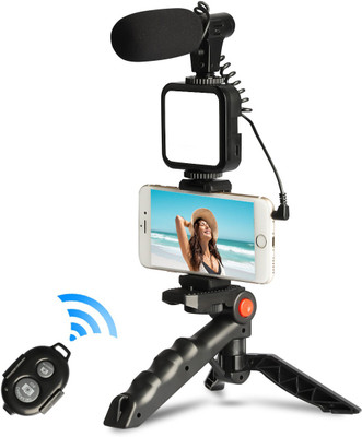 Zohlo Mobile Vlogging Kit with Microphone Tripod Stand and LED Light Vlogging Mobile Tripod Kit, Monopod Kit(Black, Supports Up to 1500 g)