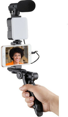MADSWAS Portable Vlogging Kit Video Recording Equipment with Tripod Fill Light Mic M12 Tripod Kit, Monopod Kit(Black, Supports Up to 1000 g)