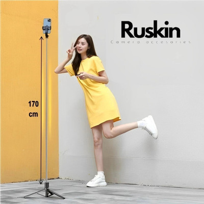 Ruskin Y17 Extra Long Selfie Stick Tripod 180cm Long Flashlight and Remote included Tripod, Monopod Kit, Tripod Kit(Black, Supports Up to 1000 g)