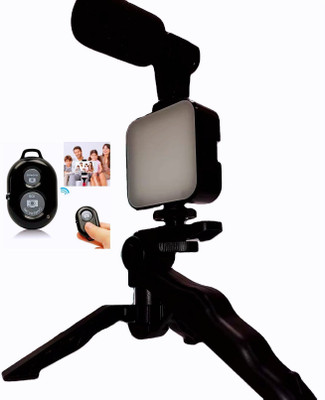 GETGETO Travel Vlogging Kit with Compact Tripod, LED Fill Light and Mic Mount Tripod(Black, Supports Up to 1500 g)