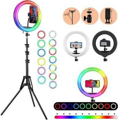 PB Softtech PB Softtech 10Inch RGB Ring Light with Stand with 21 Colours for YouTube Tripod(Red, Blue, White, Yellow, Supports Up to 5000 g)
