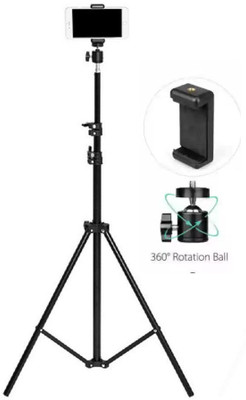 BASS BLING 2.1m Live Video Camera Multi-function Tripod with Holder Clamp for camera Tripod, Tripod Ball Head(Black, Supports Up to 2000 g)