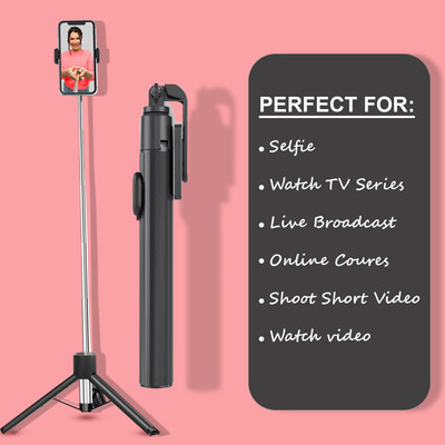 Wanzhow SELFIE STICK WITH BLUETOOTH WIRELESS REMOTH (BLACK, REMOTH INCLUDED ) Bluetooth Selfie Stick(Black, Remote Included)