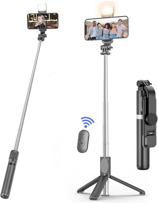Hybite Bluetooth Selfie Stick with Wireless Remote & Tripod Stand with LED Light Mobile Tripod(Black, Supports Up to 100 g)