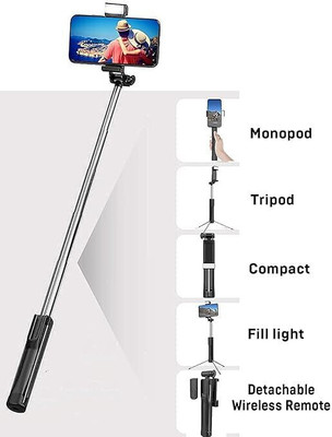 Pharaoh Extra Long Selfie stick 170cm Y17 Selfie Stick Tripod Flash included & many features Bluetooth Selfie Stick(Black, Remote Included)