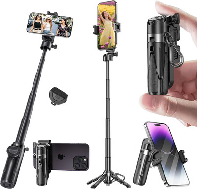 FKU Stainless Steel P15 Retractable Mini Pocket Selfie Stick With Remote Bluetooth Tripod, Monopod(P15 MINI, Supports Up to 1000 g)