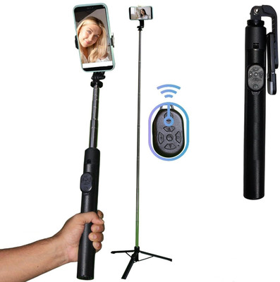 EL SMO Y17 Bluetooth Selfie Stick with Tripod 170 cm 67 inch Remote Control Black Tripod(Black, Supports Up to 1000 g)