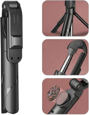BUFONA Video Bluetooth Selfie Stick Holder With Remote Control Shutter Mobile Stand Tripod, Monopod, Monopod Kit, Tripod Bracket, Tripod Clamp, Tripod Kit(Black, Supports Up to 600 g)