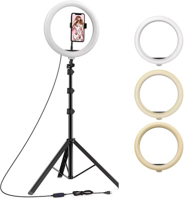 NAFA 7 Feet Light-Weight Tripod Stand and 10 Inch LED Ring Light with 3 Color Modes - Tripod, Tripod Clamp(Black, White, Supports Up to 2000 g)