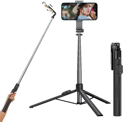 FITRIC Y17 Selfie Stick Tripod Bluetooth Selfie Stick(Black, Remote Included)