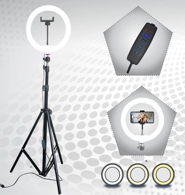 JAMMY ZONES Big 7 fit Tripod Stand with 10 Inches LED Ring Light-Live Stream Phone Holder Tripod, Tripod Kit(Black, Supports Up to 1999 g)