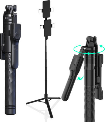 FITRIC K28 175 cm Bluetooth Selfie Stick Tripod with Remote for Mobile & YouTube Tripod, Monopod(Black, Supports Up to 2000 g)