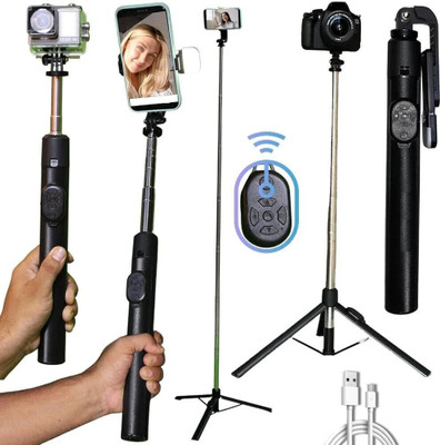 ZmiZc Extra Long Selfie stick 170cm Y17 Selfie Stick Tripod Flash included & many features Bluetooth Selfie Stick(Black, Remote Included)