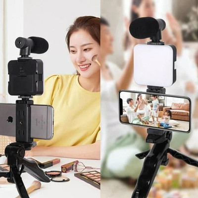 ENMORA Vlogging Kit for Mobile Video Making Kit Tripod Kit KJH4 Tripod(Black, Supports Up to 3000 g)