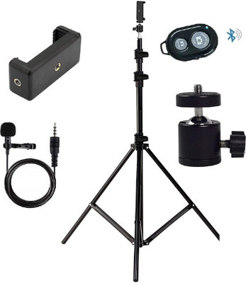DDLC 7Ft Heavy Quality Tripod with Holder, Mount Selfie Remote and Collar Mic 5m Long Tripod, Tripod Kit, Monopod, Monopod Kit, Tripod Ball Head, Tripod Bracket, Tripod Clamp(Black, Supports Up to 700 g)