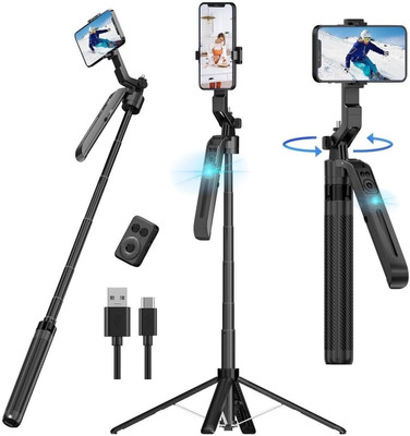 RETRACK C12 1.8Meter Long AI Auto Follow-Up Face Tracking Selfie Stick 360°Rotation Tripod(C12_AI_Black_1.8Meter Long, Supports Up to 1000 g)