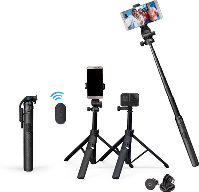 DIGITEK DTR-525 SS Portable Tripod Selfie Stick 160 cm with Remote & 3 Legs Tripos Base Tripod(Black, Supports Up to 600 g)