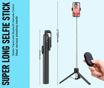 AMUSING Multifunctional upto 170cm Selfie Stick with BT Remote for photos, videos Tripod(Black, Supports Up to 400 g)
