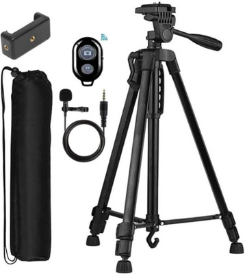 TPZ 3366 Aluminum Tripod (55-Inch), with Mic, Shutter Button & all Mobile Holder Tripod, Tripod Kit(Multicolor, Supports Up to 5000 g)
