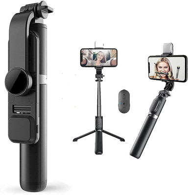 GLAMPANDA wireless-bluetooth-extendable-selfie-stick-with-led-light-wireless Tripod(Black, Supports Up to 450 g)