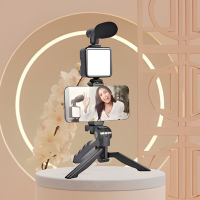 Clairbell Video Kit with Tripod, LED Lights and Wireless Microphone Setup For VloggingB494 Tripod(Black, Supports Up to 1500 g)