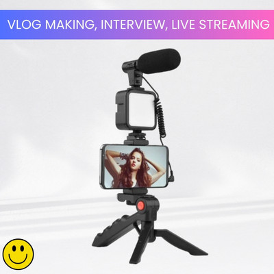 GUGGU Video Kit with Wireless Microphone, LED Lights & Tripod For Vlogging/YoutubeT46 Tripod(Black, Supports Up to 1500 g)