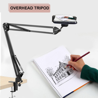 ZOKMOB Overhead Photography Mobile Holder Tripod Camera Stand with 360 Rotation Tripod, Tripod Clamp, Tripod Bracket, Tripod Ball Head(Gooseneck Mobile Holder, Black, Supports Up to 1500 g)