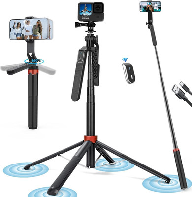 RETRACK P185 1.8M Long Aluminum Tripod Bluetooth Shutter 360° Rotating 1/4 Screw 4 leg Tripod(Black, Supports Up to 1000 g)