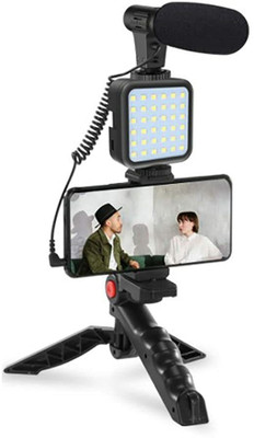 MADSWAS Portable Vlogging Kit Video Recording Equipment with Tripod Fill Light Mic M7 Tripod Kit, Monopod Kit(Black, Supports Up to 1000 g)