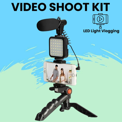 GUGGU (Video Kit) with LED Lights & Wireless Microphone Setup For Vlogging/YouTubeF413 Tripod(Black, Supports Up to 1500 g)
