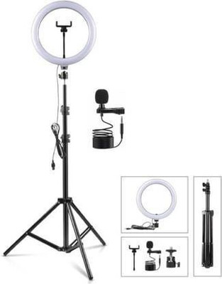 MOTOFLY 10' Selfie LED Light, Phn Holder, 7Ft Long Stand,360'5m long collar mic- Ring Flash(Black, White)