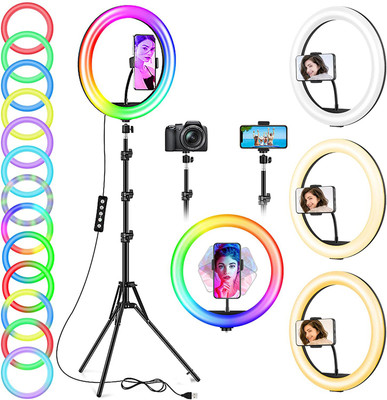 ROYAL SCOT GREY 10” RGB Ring Light with 7 Feet Stand, Dimmable LED 40 Colors Circle Light Tripod(Multicolor, Supports Up to 2500 g)