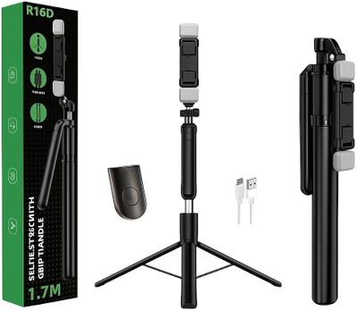 Nextronomy 170cm Long Selfie Stick with Dual LED Lights & Foldable Tripod Stand Tripod(Black, Supports Up to 1800 g)