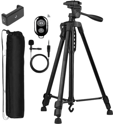 TPZ Heavy Aluminum Tripod (55-Inch), with Mic, Shutter Button & Mobile Holder Tripod(Black, Supports Up to 5000 g)