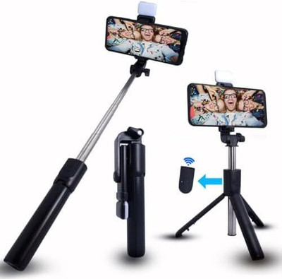 yuvva Mini Tripod With Detachable Remote and Fill light with Extendable Stick Tripod(Black, Supports Up to 500 g)