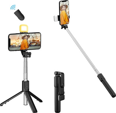 YCHROZE Selfie Stick Flash Light Tripod with Detachable Remote Bluetooth R1S1 Tripod(Black, Supports Up to 400 g)
