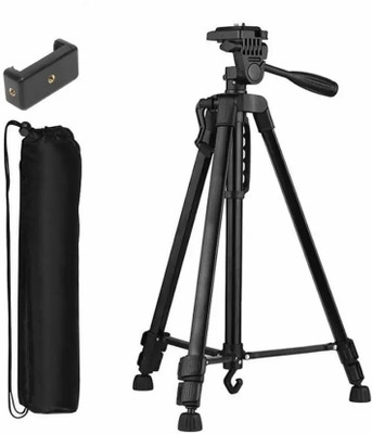 Qolic 55-Inch Portable Tripod – Lightweight & Adjustable with Mobile Holder Tripod, Tripod Kit(Black, Supports Up to 5000 g)