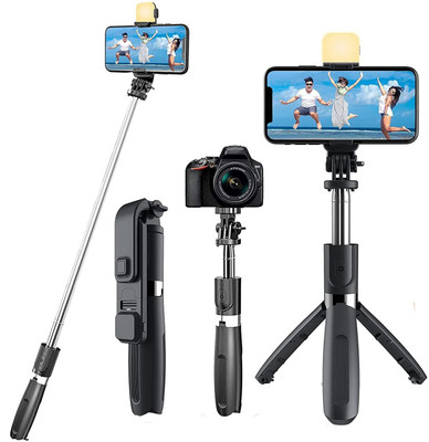 RENTOOR LOW PRICE R1s Bluetooth Selfie Sticks Light Remote 3-in-1 Multifunctional Stand Monopod Kit, Tripod, Tripod Ball Head, Tripod Bracket(Black, Supports Up to 400 g)