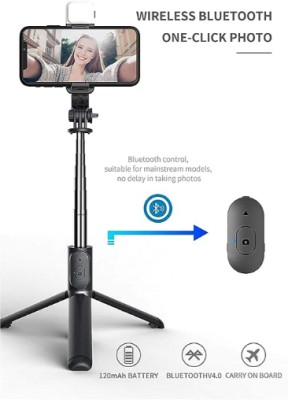 Clairbell KL_527B_R1s Bluetooth Selfie Sticks Remote and Selfie Stick Stand Mobile Stand Tripod(Black, Supports Up to 1500 g)