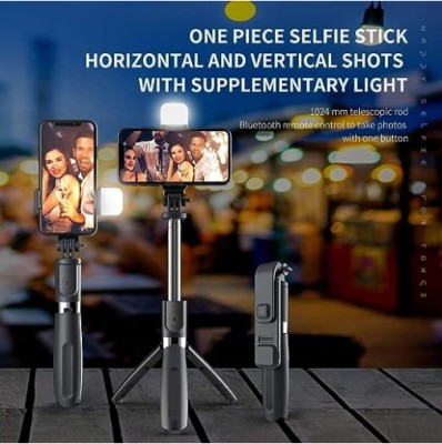 GUGGU KL_538B_R1s Bluetooth Selfie Sticks with Remote and Selfie Light,Multifunctional Tripod(Black, Supports Up to 1500 g)