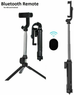 Point Zero Wireless Bluetooth Foldable Mini Tripod Selfie Stick Tripod Without Wifi Tripod(Black, Supports Up to 400 g)