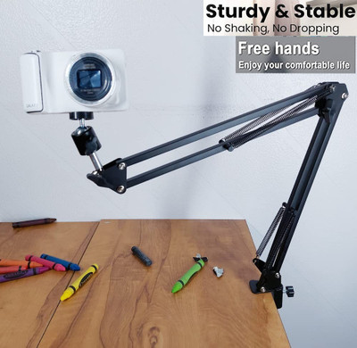 AMUSING Overhead Tripod Mobile Tablet Stand For Table Bed Flexible With Strong Long Arm Tripod, Monopod, Tripod Clamp, Tripod Bracket, Tripod Ball Head(Gooseneck Mobile Holder, Supports Up to 1200 g)