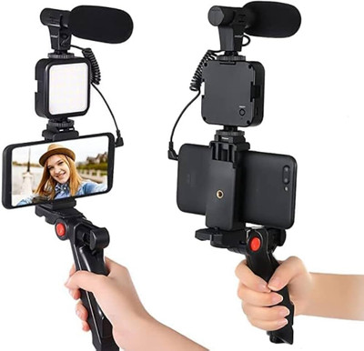 4uonly Vlogging Kit for Lightning Compatible Video Vlog Kit yui8 Tripod(Silver, Supports Up to 3000 g)