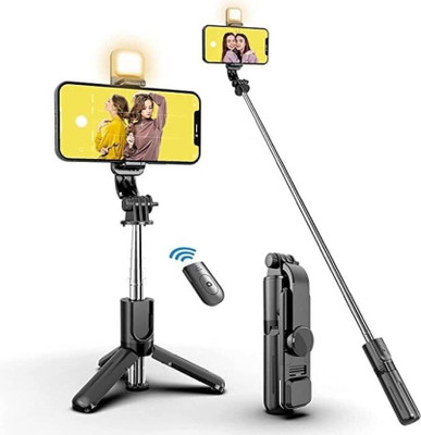 Ramezo Enterprises Selfie Stick with Tripod Stand, Bluetooth WITH LIGHT for Mobile Phone Tripod(Black, Supports Up to 700 g)