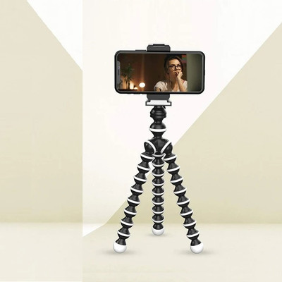 RECTITUDE Gorilla Mini TriPod with Phone Holder & Adjustable Pan Head for Mobile Camera Tripod(White/Black, Supports Up to 1000 g)
